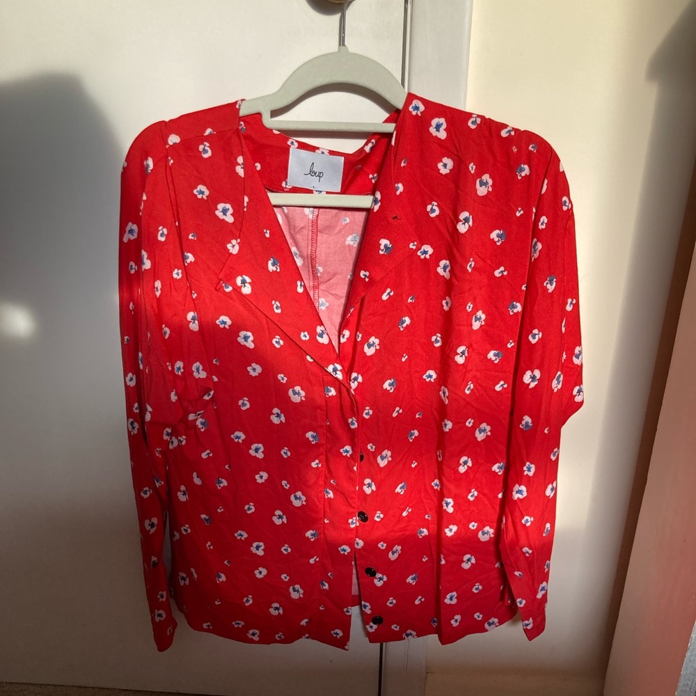 Loup NYC red floral Lila top, size large